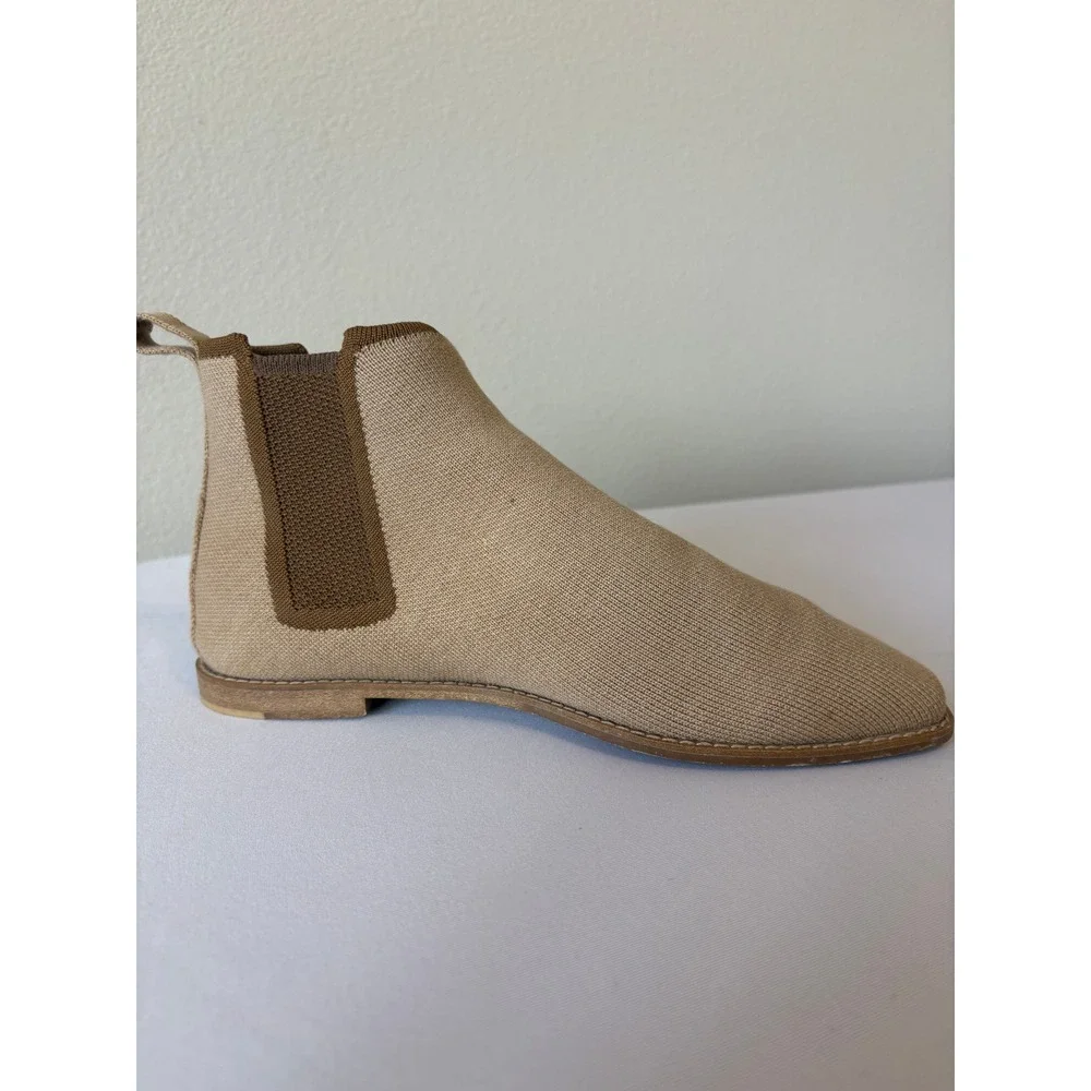 Rothys The Merino Chelsea Tan Knit Ankle Boots Womens 8 Eco Friendly Pull On